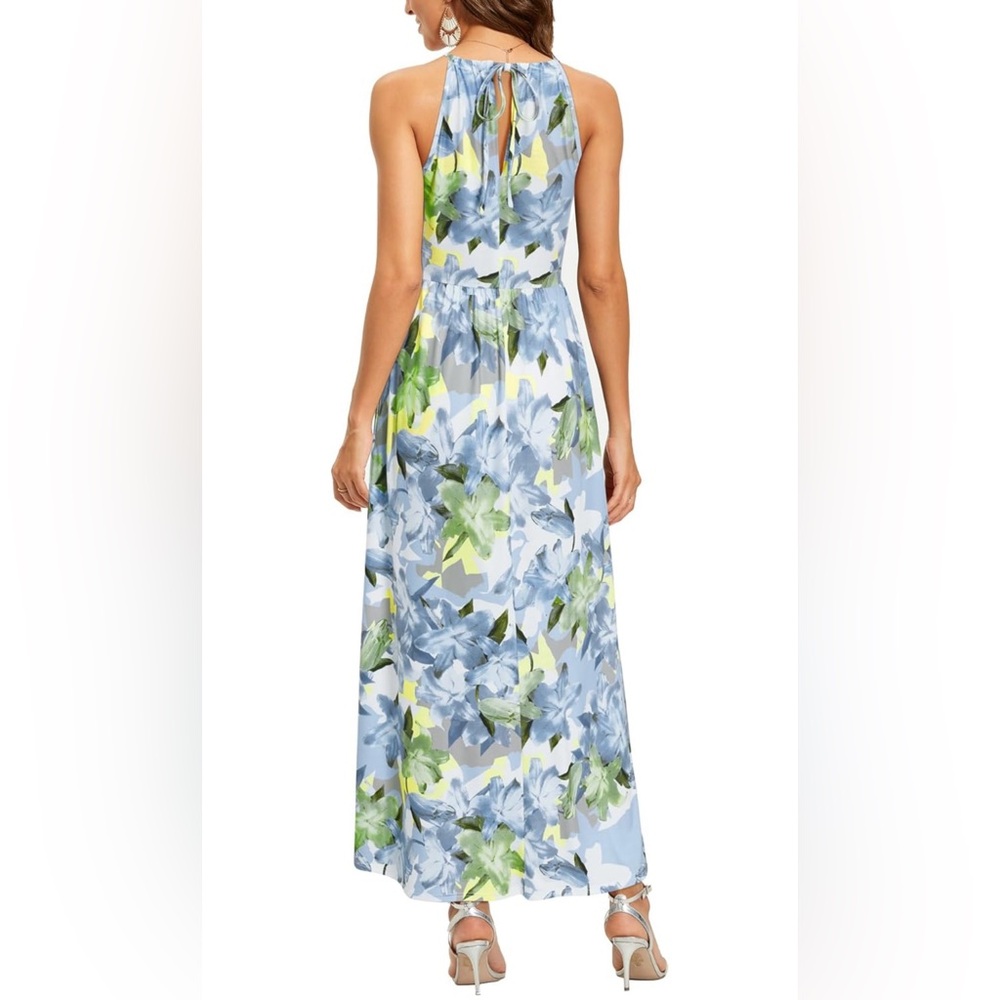 NWT Blue, yellow and white cotton knit Halter Maxi Sundress. Size M - Picture 2 of 9